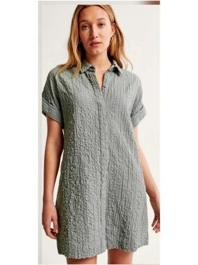 Abercrombie & Fitch Textured Shirt Dress Size Small Tall Green Gauze